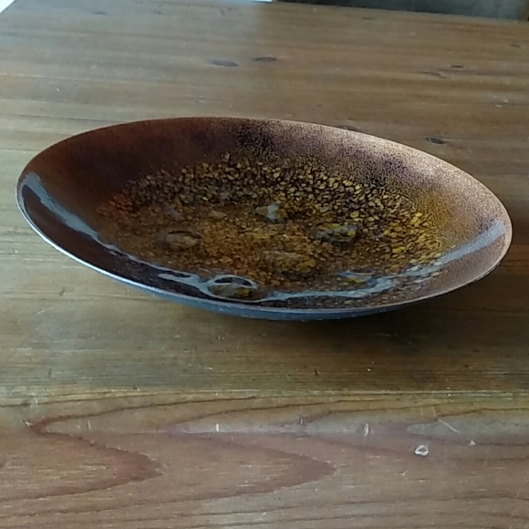 Brown Enamel 9" Bowl on Copper EUC - Picture 3 of 4